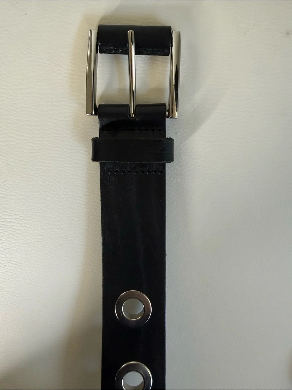 Black Leather Grommet Belt with Silver Hardware